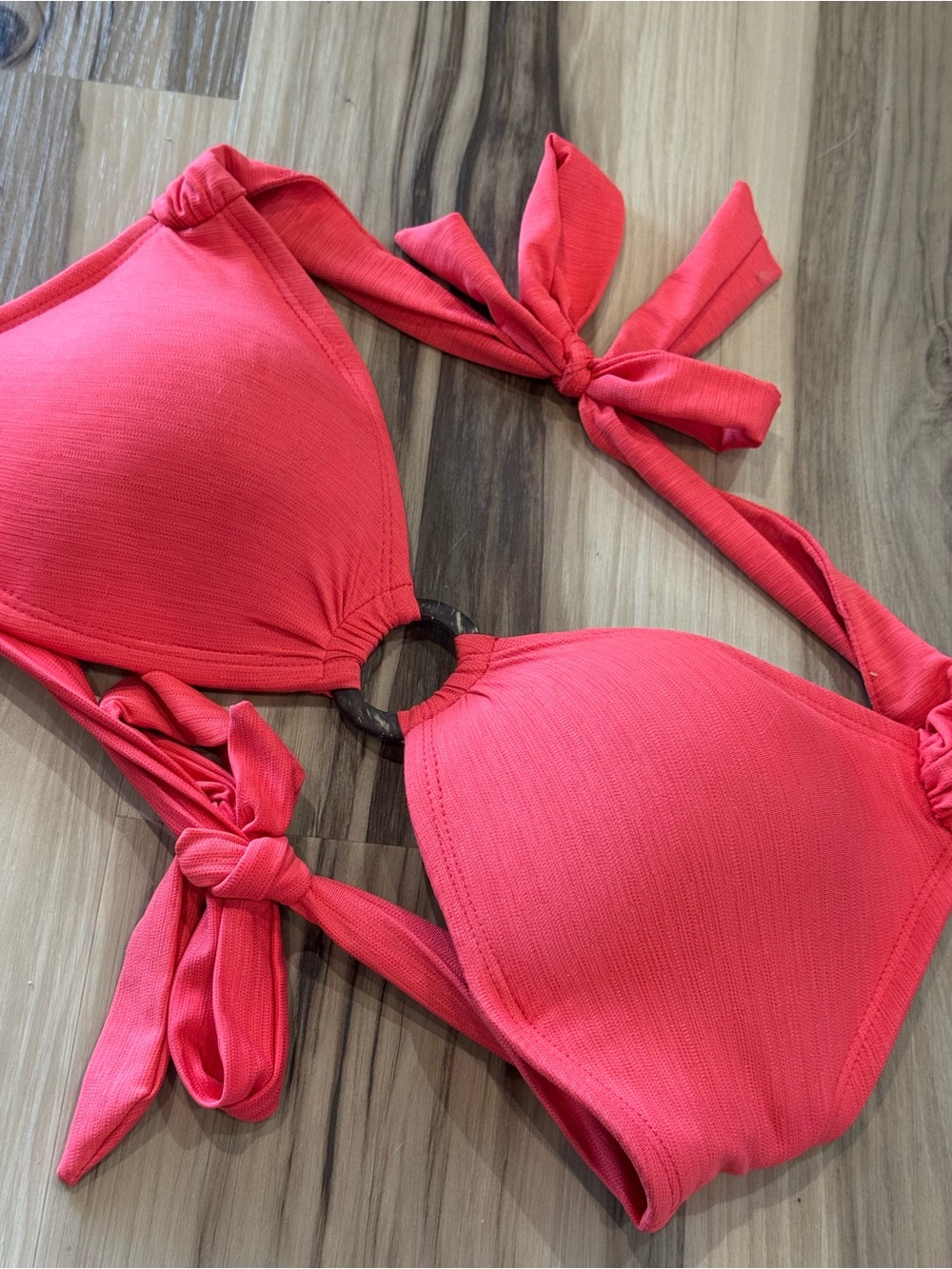 Bisou Bisou Coral Ring Halter Bikini Swimsuit Top - Womens Size Large Swim